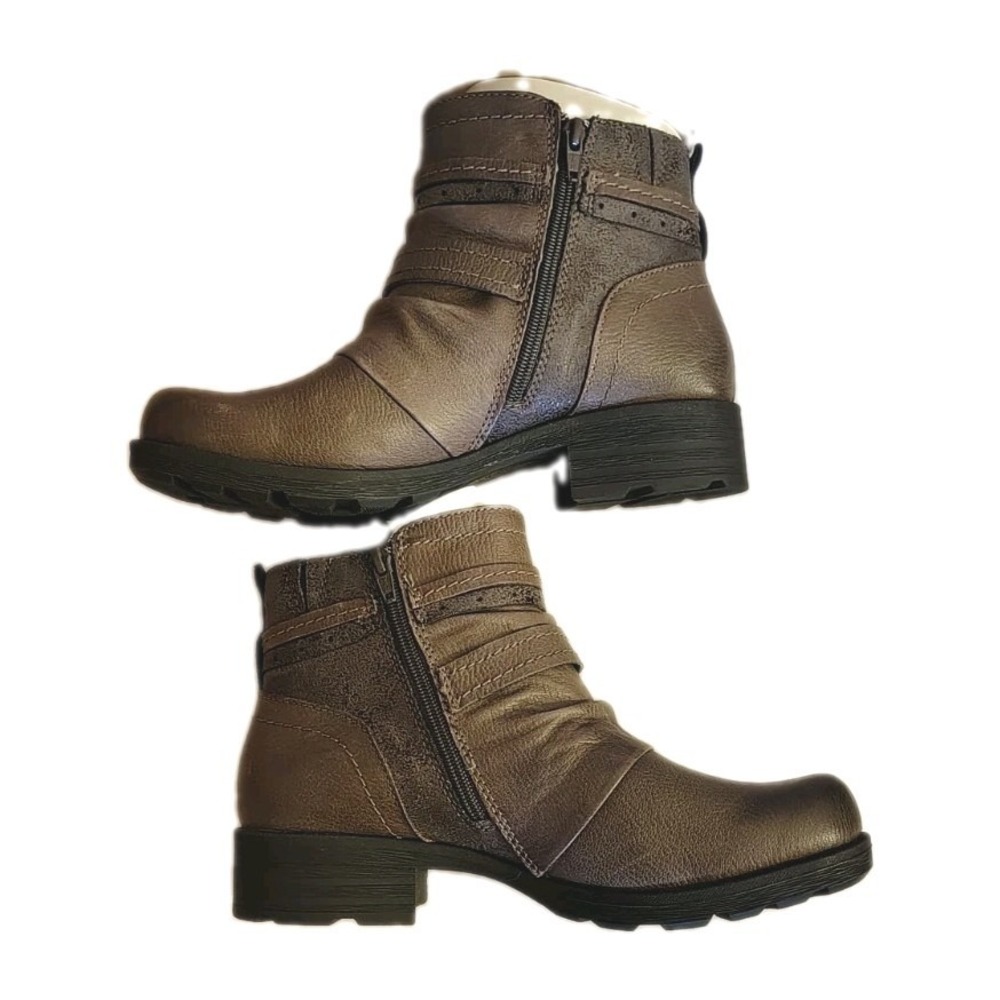 NWOB Earth Origins Leather Ankle Booties 10W Thunder Gray Randi Roland Round